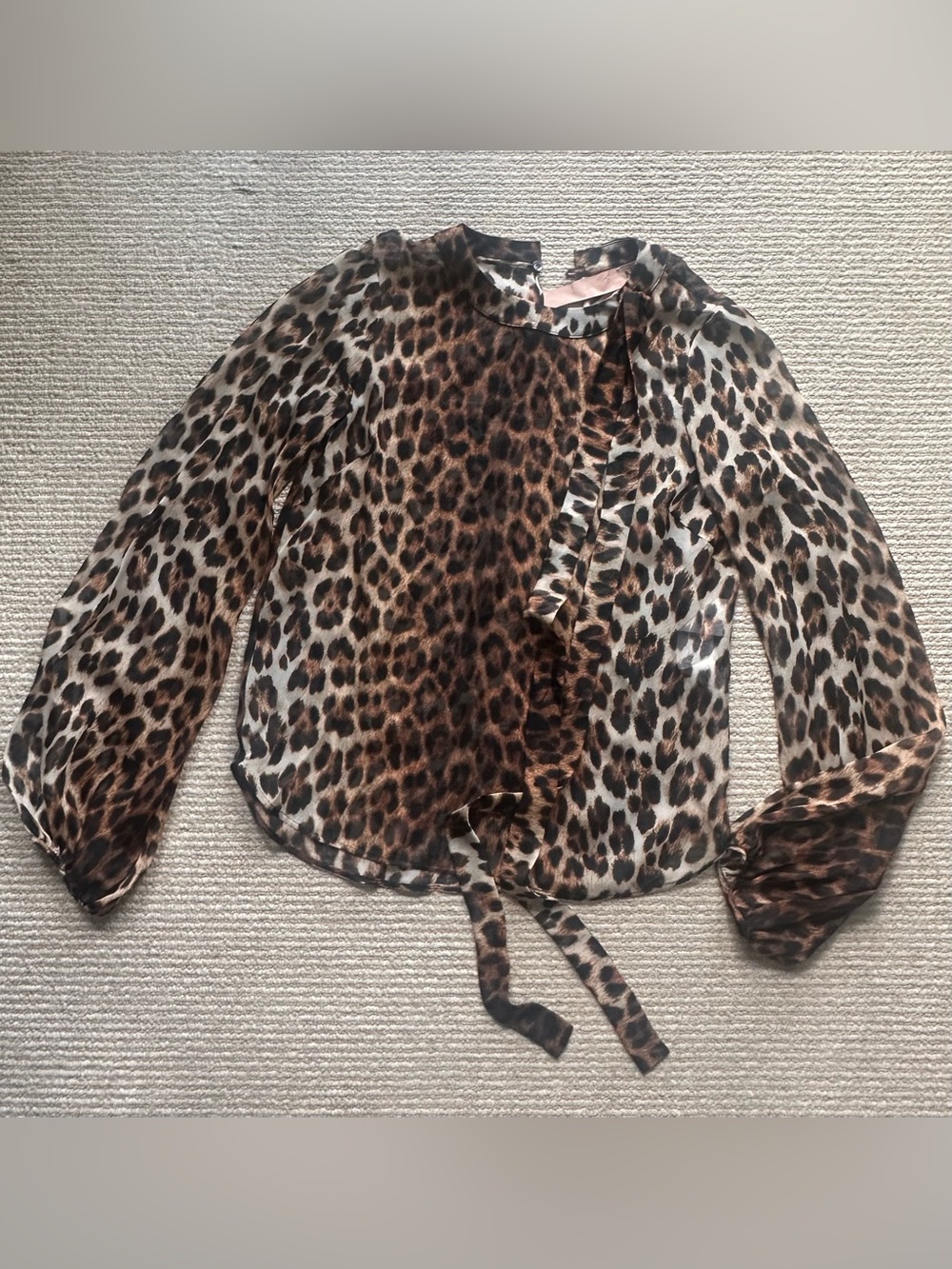 Leopard Print Long-Sleeve Tie-Front Blouse - Brown/Black